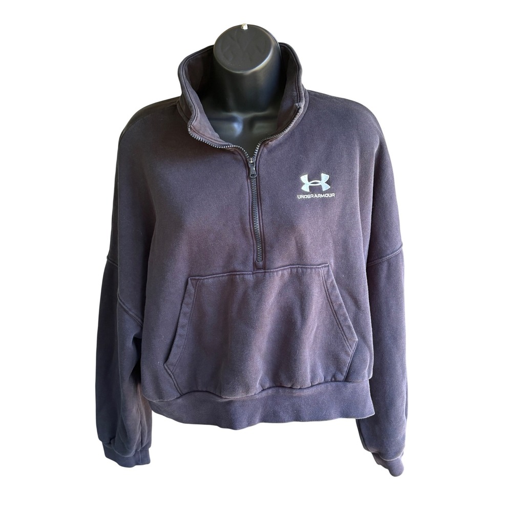 Under Armour Womens Quarter Zip Pullover Sweatshirt Black Cropped Size Medium